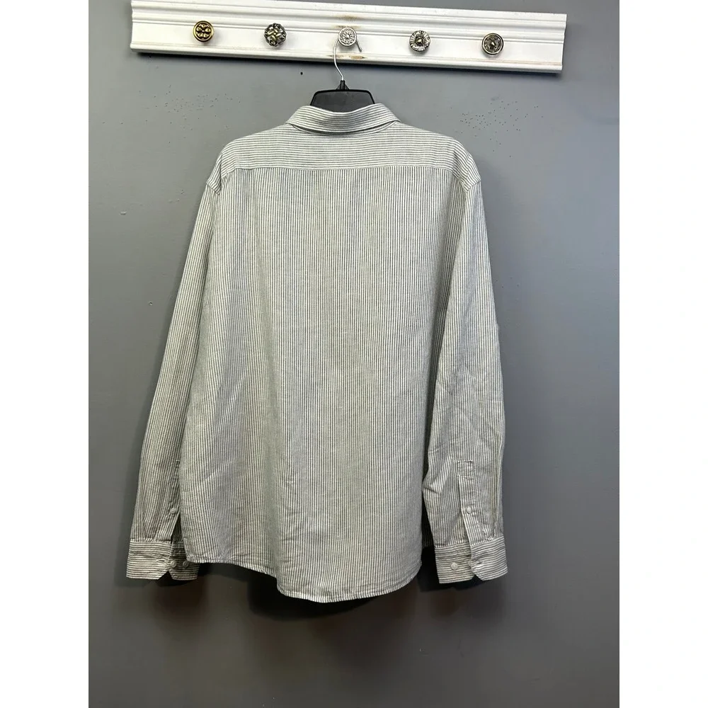 Banana Republic Shirt Mens XL White Navy Striped Slim Linen Blend Long Sleeve